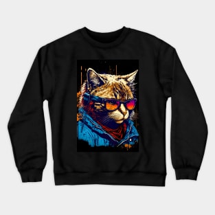 Cool cat portrait wearing a blue Jacket Crewneck Sweatshirt